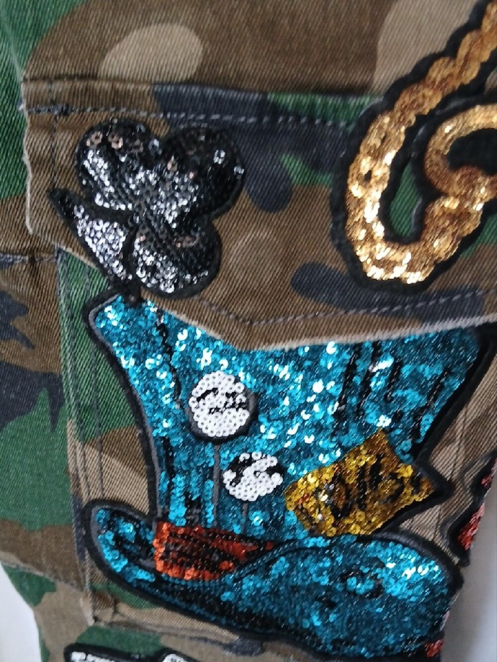 Embellished Camo Cargo Trousers - Green - Picture 5 of 9